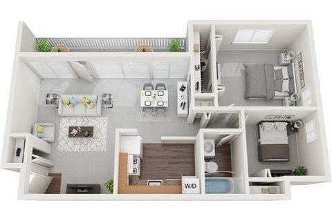 Renovated 2 Bed 1 Bath 750sf 3D Floor Plan at Falls Village Apartments, Baltimore, MD